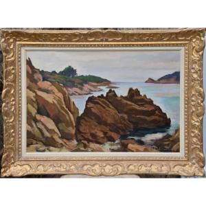 Gustave Patiarche "rocks On The Sea" Oil On Canvas 46x65